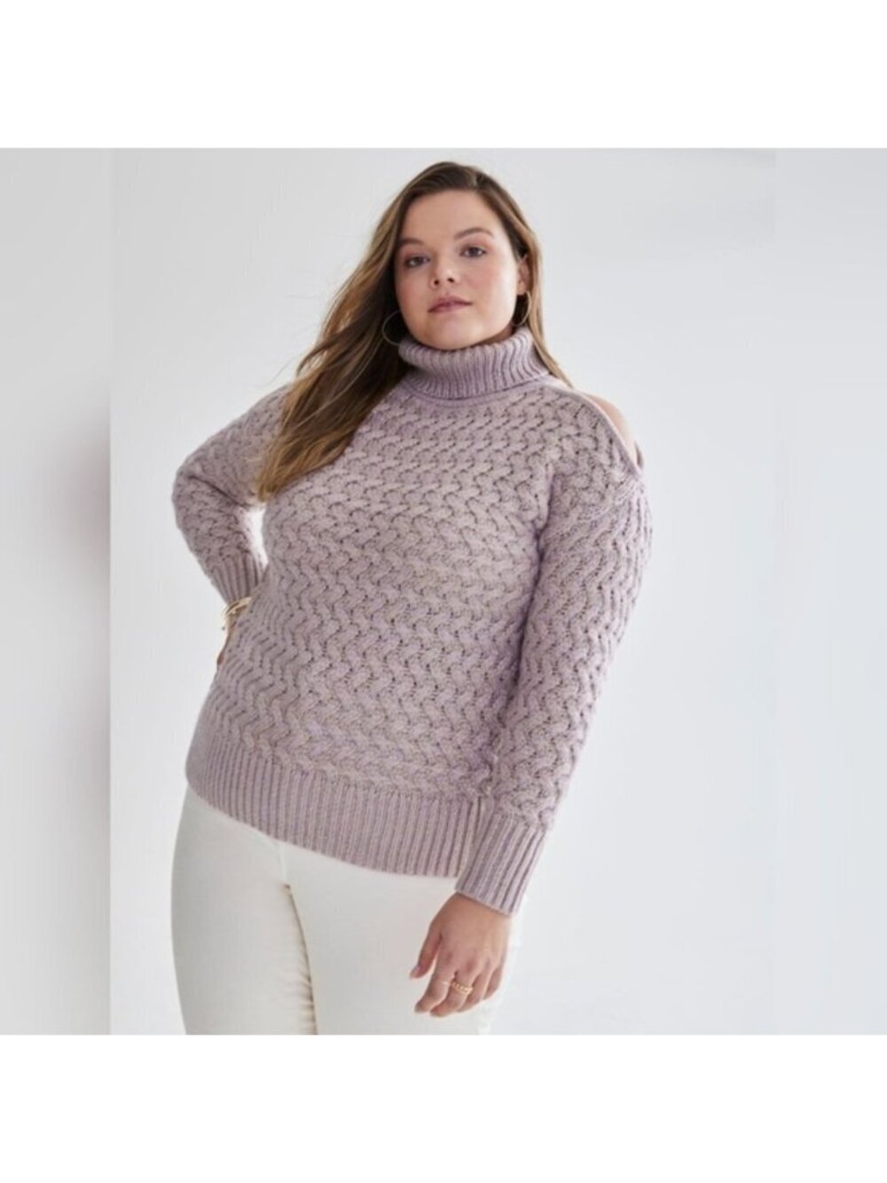 Addition Elle Cable Knit Chunky Turtleneck Sweater Cold Shoulder Tunic  winter